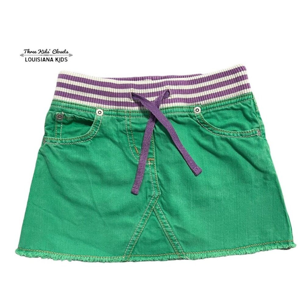 Mini Boden 3-4Y Green & Purple Drawstring Denim Skirt